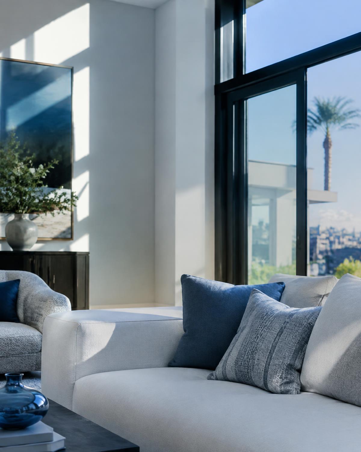 Light-filled modern living room staged for a property presentation